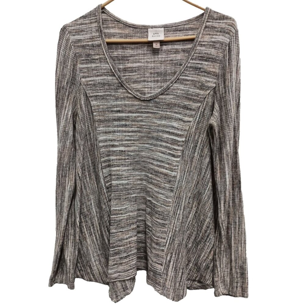 Knox Rose Tunic Top Womens Medium Beige Marled Asymmetric BOHO Long Sleeve